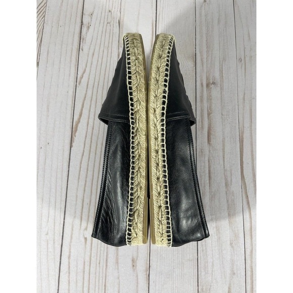 YSL SAINT LAURENT WOMEN’S LOGO ESPADRILLE BLACK LEATHER SZ-10 US/40 EU $650 - Picture 7 of 12
